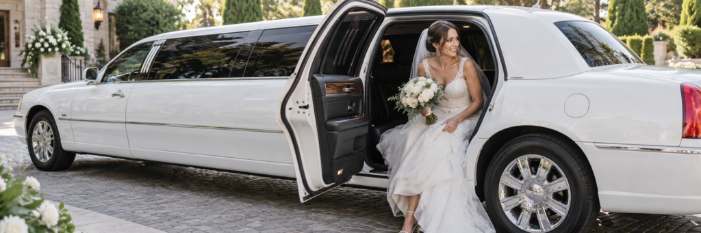 Bride exiting white limo Gainesville, FL